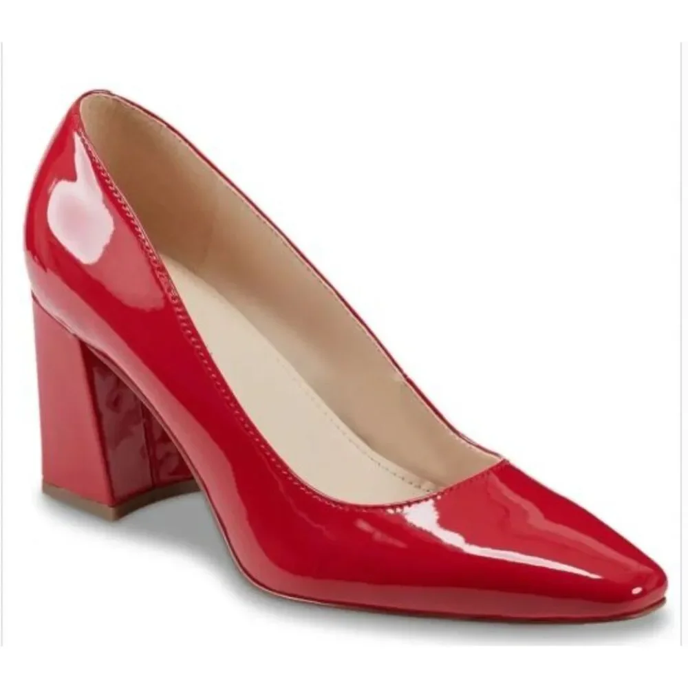 Marc Fisher Women's Keri 2 Patent block heel Pumps NIB 8.5 Vibrant Red